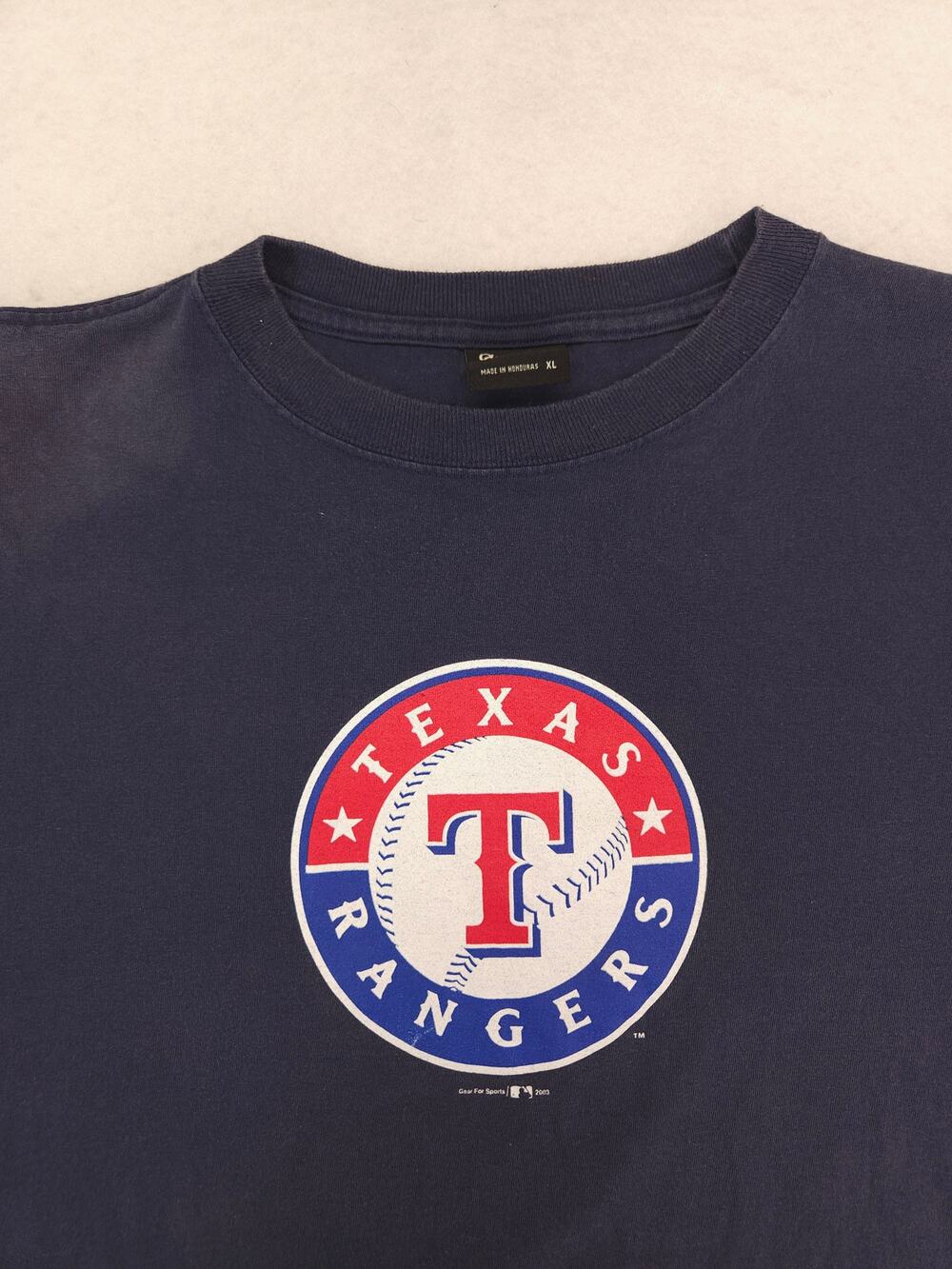 Texas Rangers Casual Graphic Cew Neck Baseball T Shirt Mens Size XL Navy Blue